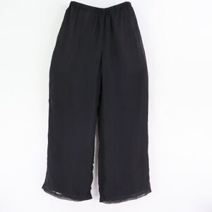 ios Sheer Dress Pants Womens Size S Black 100% Polyester Wide-Leg‎ Elastic Waist